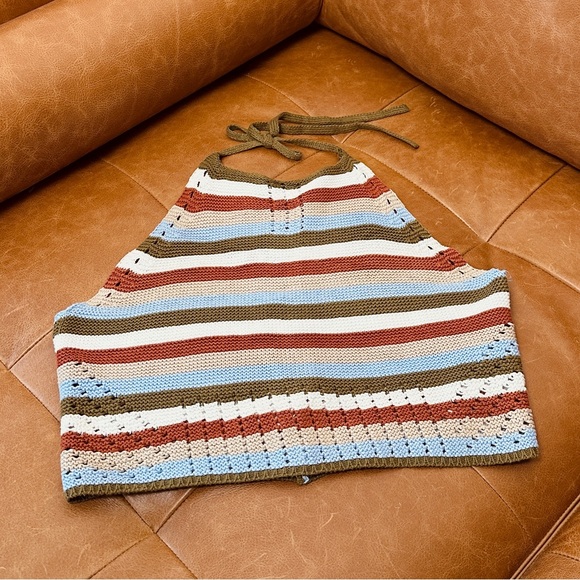 100% Cotton - striped knit halter neck top - M. - Picture 2 of 5
